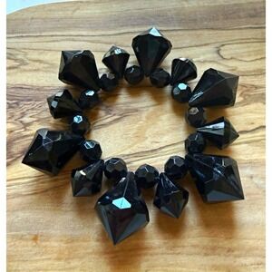 Black Faceted Plastic Bead Stretch Bracelet Beaded Style Slip-On Round Beads